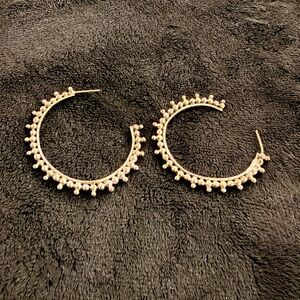 Gold Bead Accent Hoop Pierced Earrings